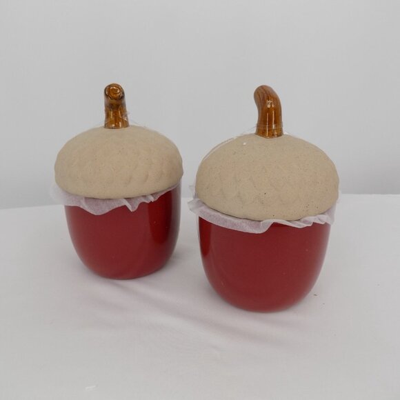 Set of 2 Ashland Heirloom Harvest Decorative Acorn Shaped Red Container 6" New - Picture 2 of 8